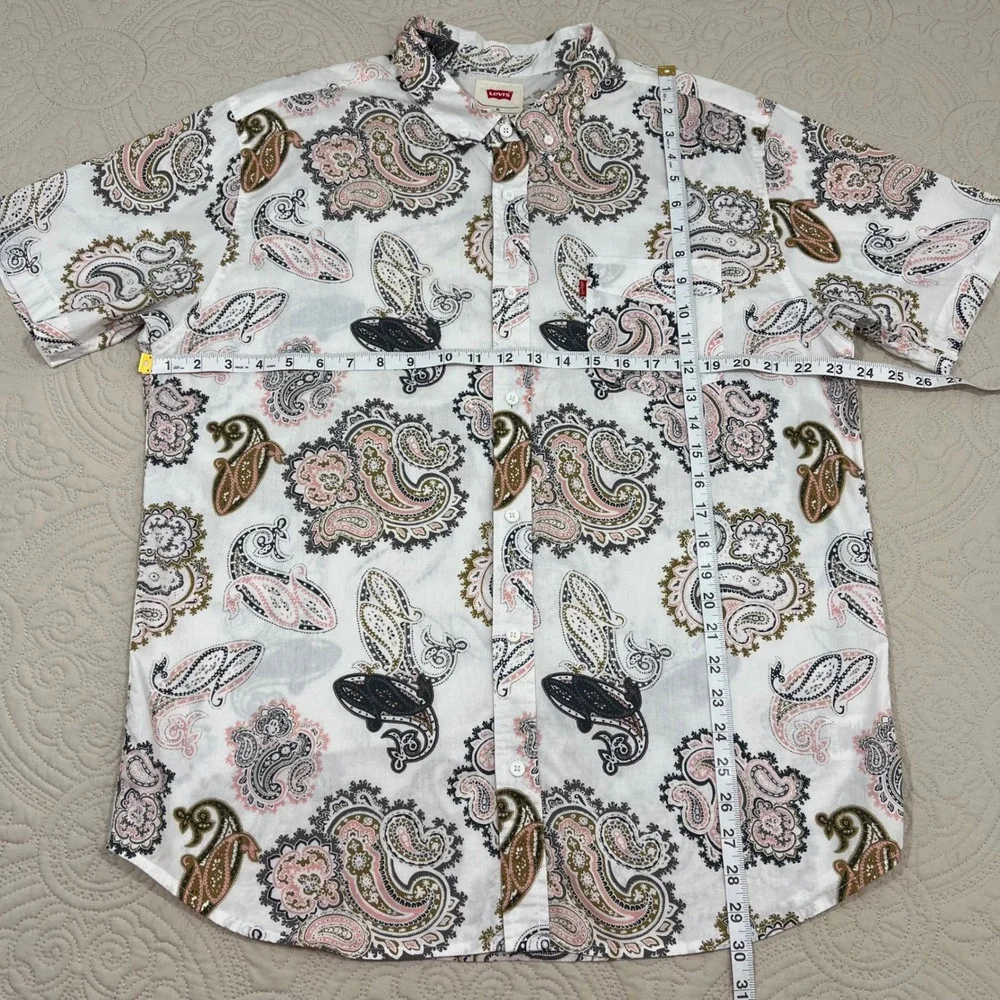 LEVIS STRAUS Men's Paisley‎ Shirt Sleeve Button Up All Over Print XL White Pink